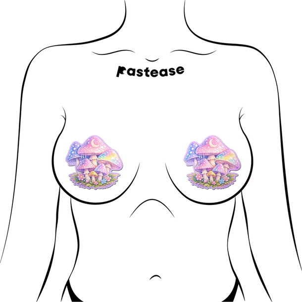 multi color fairy mushroom pasties on female body