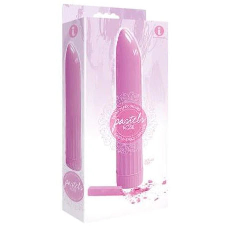 a white and pink box depicting a pink vibrator with a smooth shaft and pointed tip