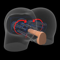 Illustration of a milk me silly masturbator with components and arrows on a black background