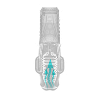 A translucent gray pmasturbator, featuring a teal-colored internal graphic of flow on a solid white background.