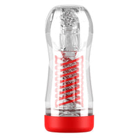 clear and red masturbator in clear case