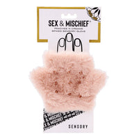 Pink spiked sensory glove with packaging labeled 'Sex & Mischief' on a white background