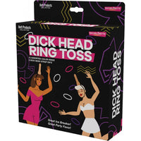 2 female cartoons with dicks on there head playing ring toss on box packaging