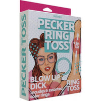 3ft inflatable penis with 6 assorted rings for tossing on box packaging