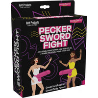 2 cartoon women wearing inflatable peckers around the waist on box packaging