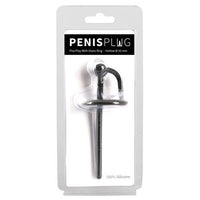 black penis plug with glans ring, in product packaging, on white back ground