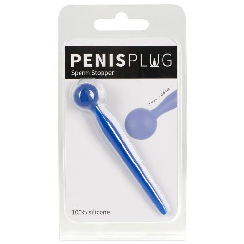 penis plug with sperm stopper, in product packaging, on white back ground