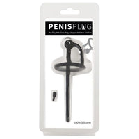 black penis plug with stopper, in product packaging, on white back ground