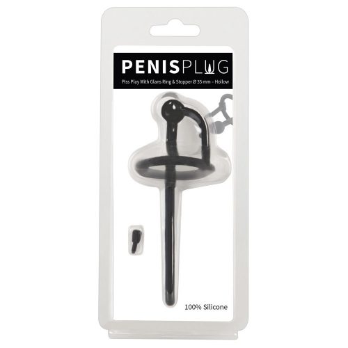 black penis plug with stopper, in product packaging, on white back ground