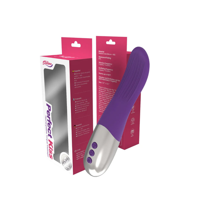 purple vibrator with silver base, curved head with ridges