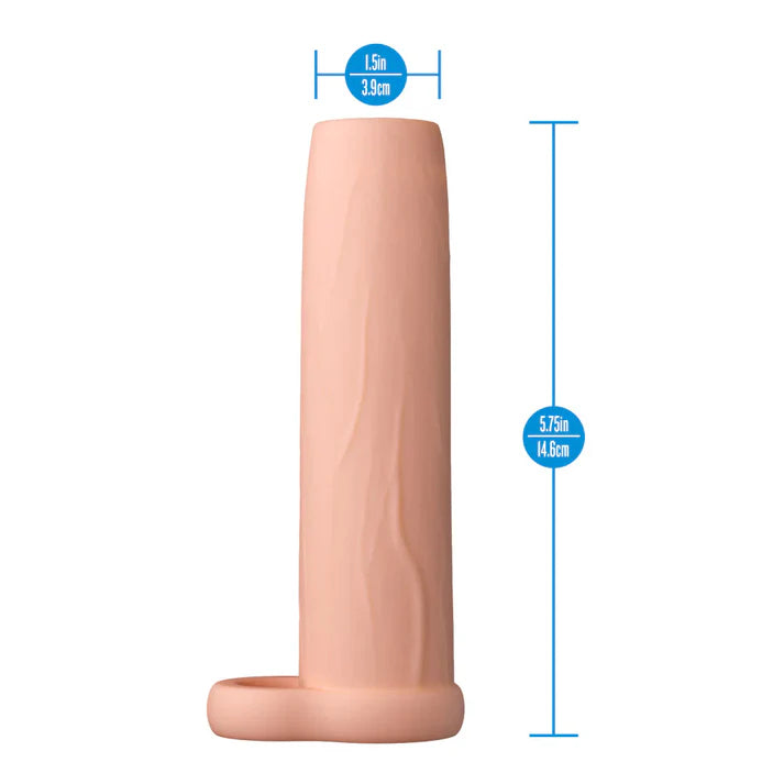 Performance 5.75 Enhancement Sleeve by Blush displayed with product dimensions showing 5.75-inch length and 1.5-inch diameter.
