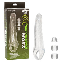 clear penis shaped penis extension kit with 3 stoppers and built in scrotum support