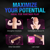 Advertisement for a penis extender designed to enhance sexual performance with text 'Maximize Your Potential' and claims about partner play.