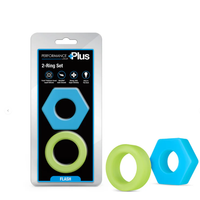 green and blue shaped cock rings in package