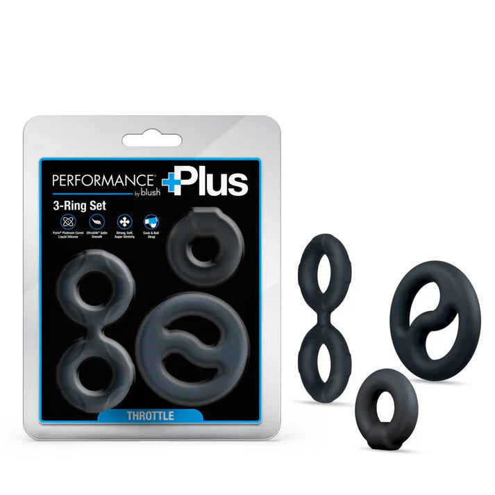3 different styles of cock rings with packaging