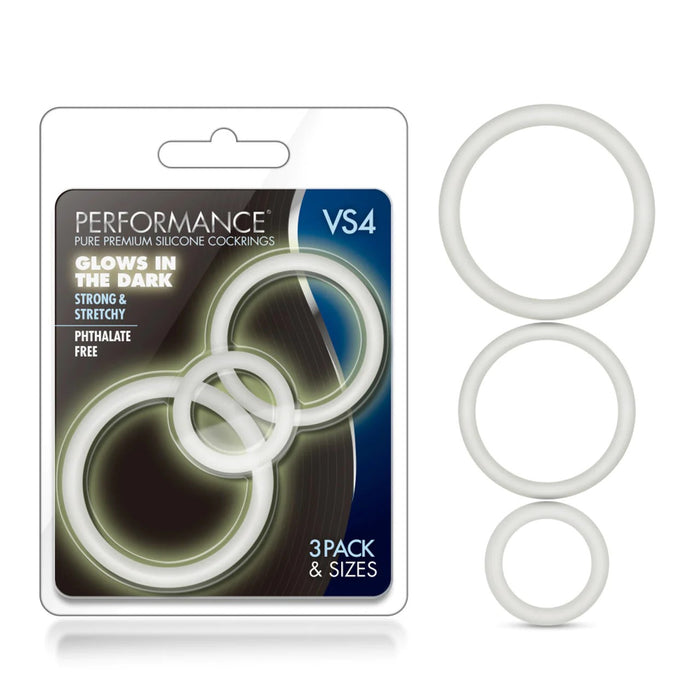 performance package with 3 green glow in the dark silicone cock rings
