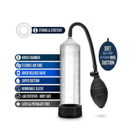 clear tube with black bulb handle penis pump specs