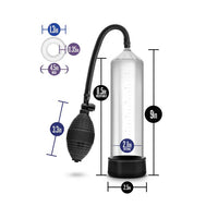 clear tube with black bulb handle penis pump size chart