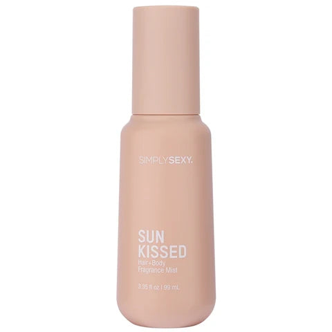 Beige bottle labeled 'Simply Sexy Sun Kissed' on a white background