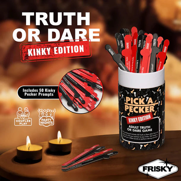 Kinky edition truth or dare game with candles on a table
