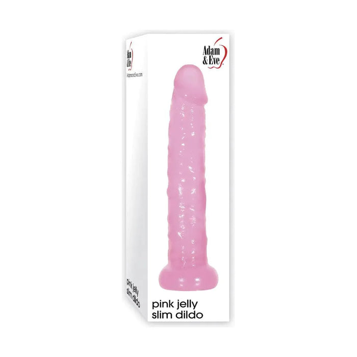 a white display box depicting a pink penis shaped dildo with a flared base