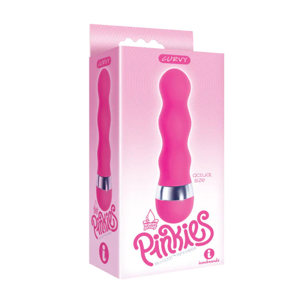 a pink and white box depicting a pink vibrator with a multi bulbus shaft and silver band at the base of the cap