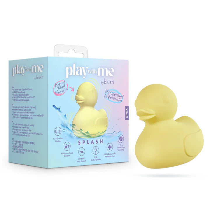 yellow rubber duck massager beside box packaging