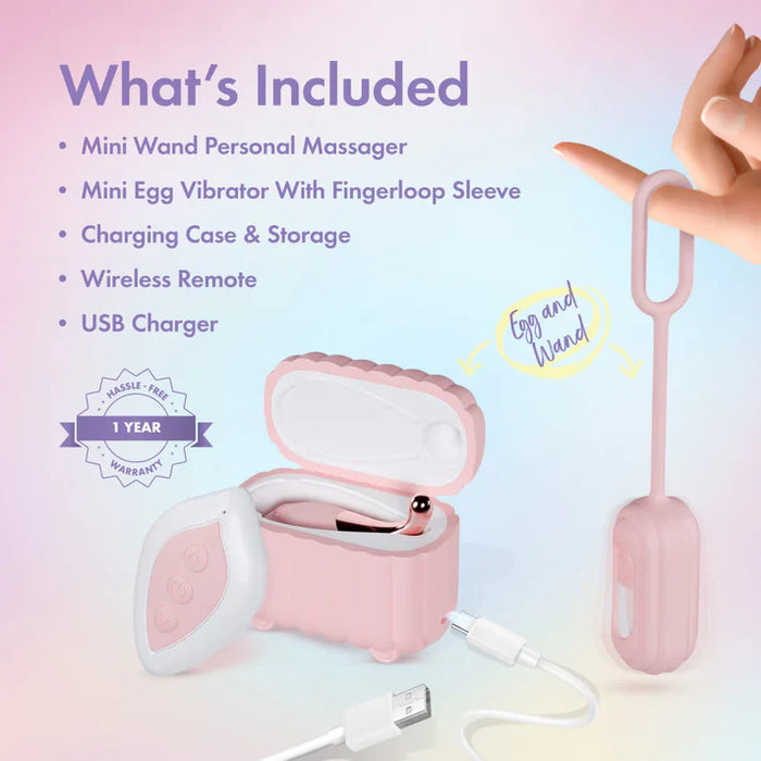 pink mini travel vibrator kit, massager, mini egg with charging case