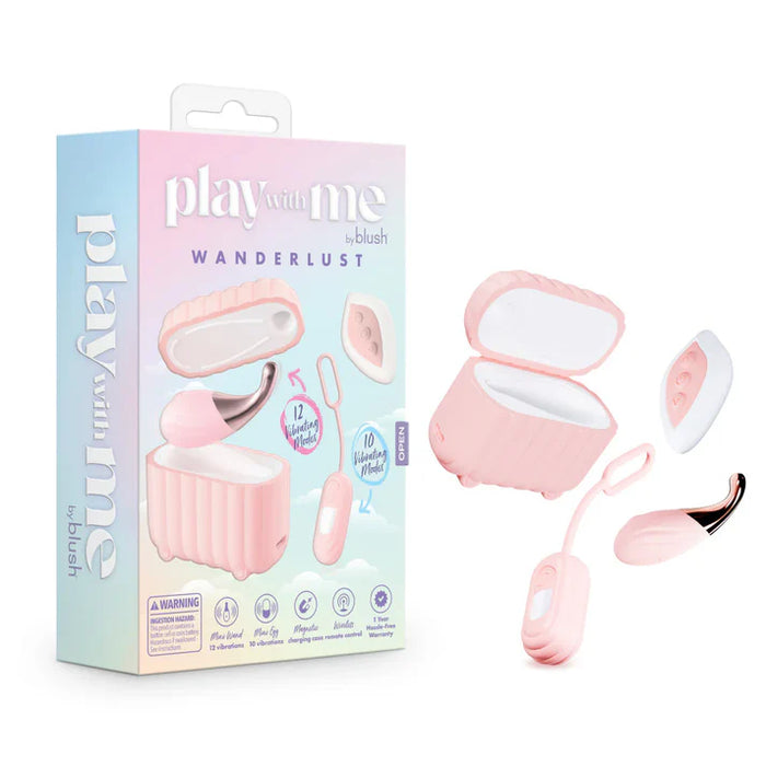 pink mini travel vibrator kit, massager, mini egg with charging case, beside box packaging