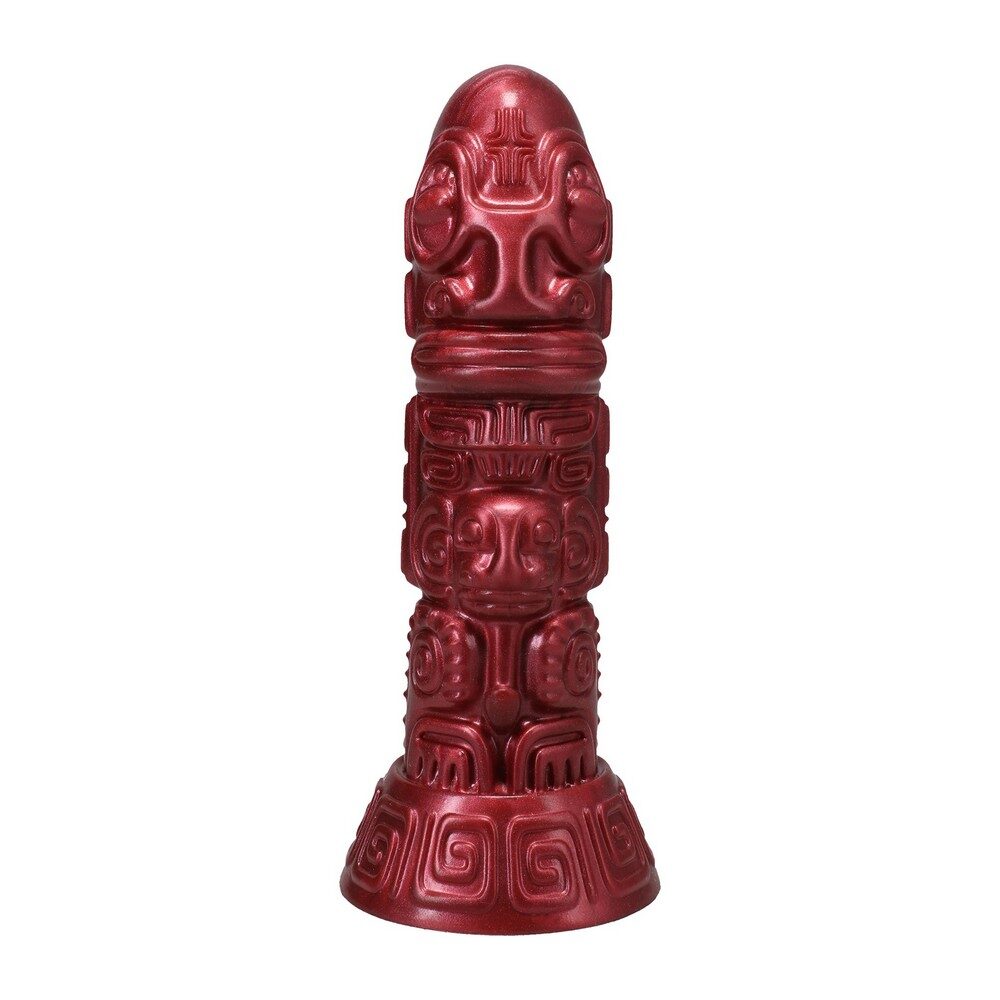 Red pleasure idols lele lele air dildo with intricate patterns on a white background