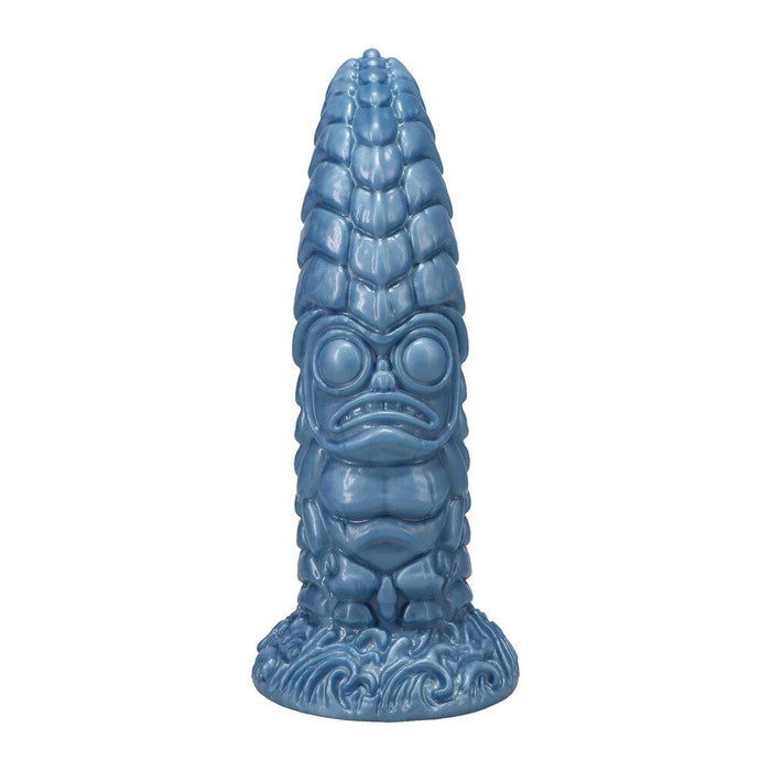 Blue tiki dildo on a white background