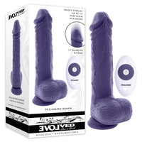 purple penis shaped thrusting dildo with balls and wireless remote