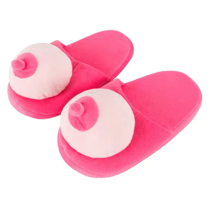 plush pink & beige boob slippers