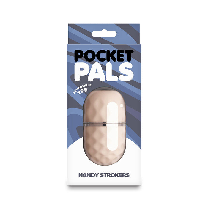 Packaging of Pocket Pals Handy Strokers with a blue and white design.