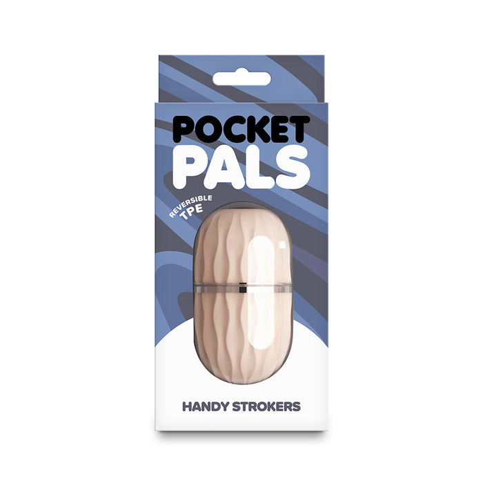 Packaging of Pocket Pals Handy Strokers with blue and white design