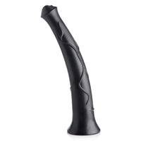 a large black veined dildo with a flared tip and suction cup base