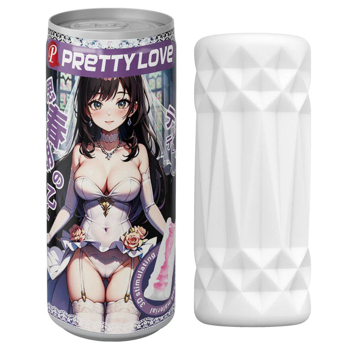Product packaging with anime-style illustration and 'Pretty Love' branding masturbator.
