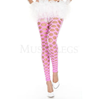 Pink polka dot tights worn by a person on a white background with 'Muscle Egs' branding.