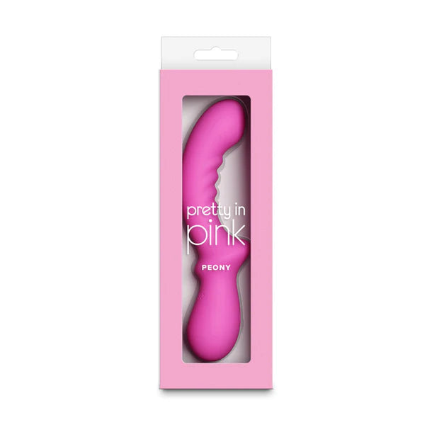 Pink peony g spot vibrator in a 'pretty in pink' branded box on a white background