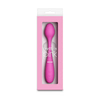 Pink rose vibrator in a 'pretty in pink' branded box on a white background