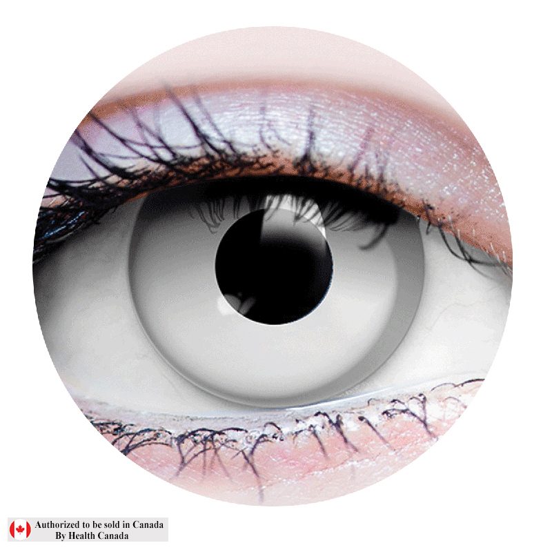 Close-up of a colored contact lens with a white background