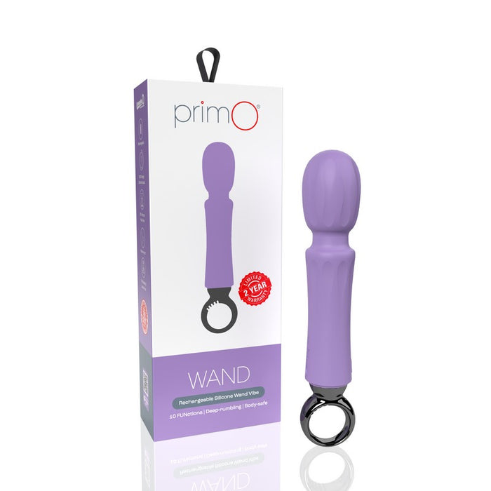 purple primo wand in purple and white box