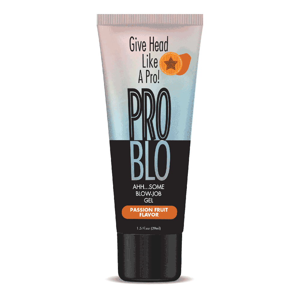 Problo passion fruit flavored oral gel lubricant featuring a 1.5oz tube with lid.