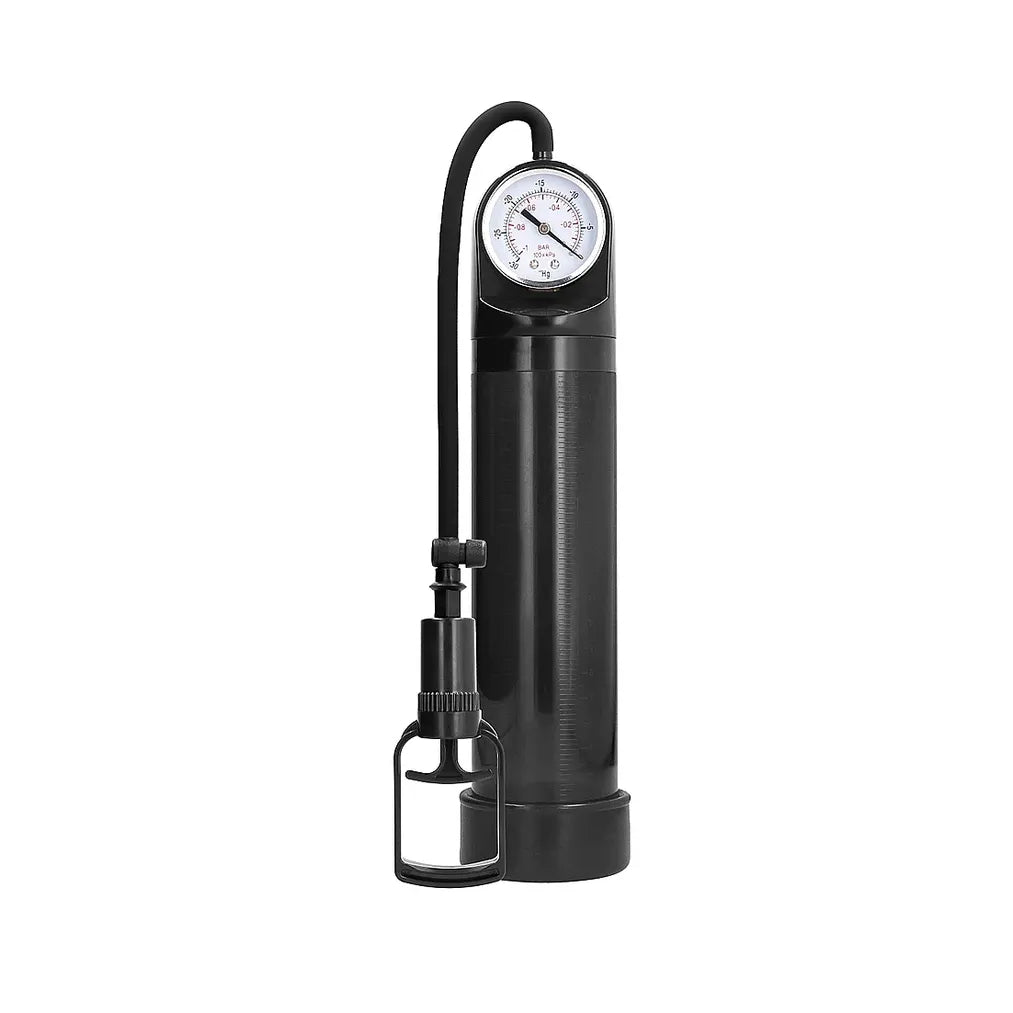 black penis pump with psi guage and finger pump
