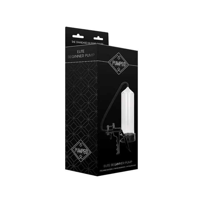 pumped elite beginner penis pump clear on box packaging
