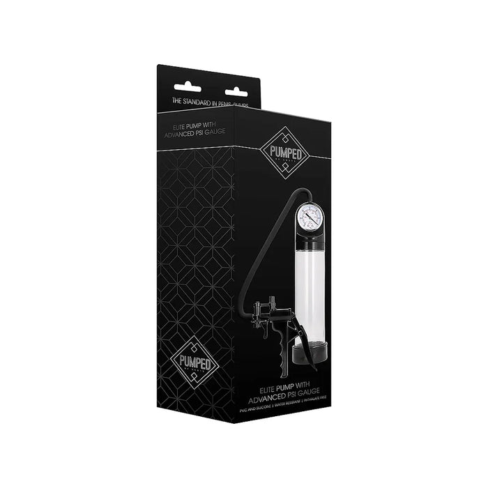 pumped elite penis pump with advanced psi guage clear