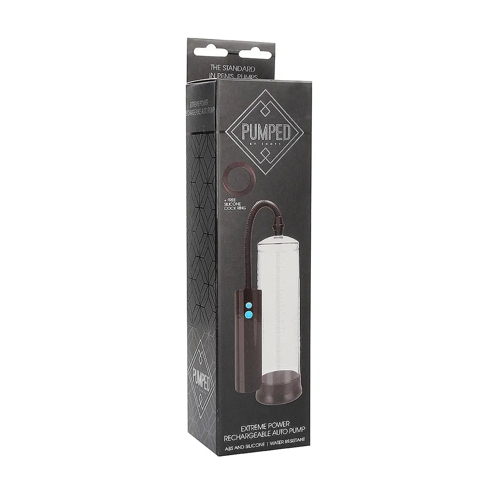 pumped extreme power rechargeable automatic penis pump in box packaging