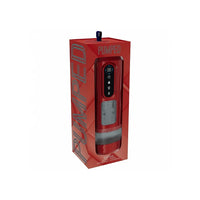 A red PUMPED personal penis pump shown in its retail packaging box against a white background.