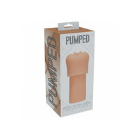 Pumped Boost Vagina Sleeve in its retail packaging, showing a peach-colored sleeve depicted on the front of the box.