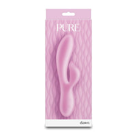 Pink vibrator with pink packaging with a wavy pattern and 'PURE' branding on a white background
